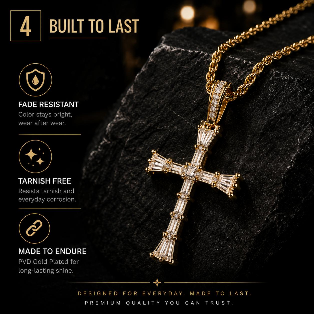 Eclipse Cathedral Baguette Cross Necklace for Men