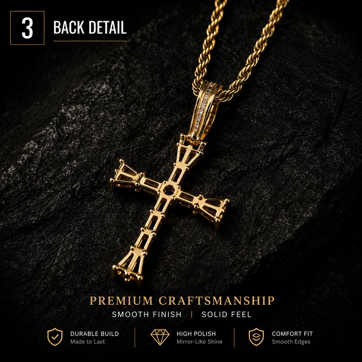 Eclipse Cathedral Baguette Cross Necklace for Men