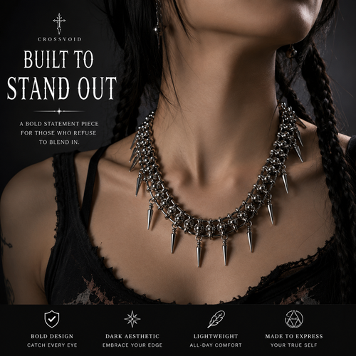 Gothic Spike Statement Necklace Stainless Steel Punk Chain Necklace for Women