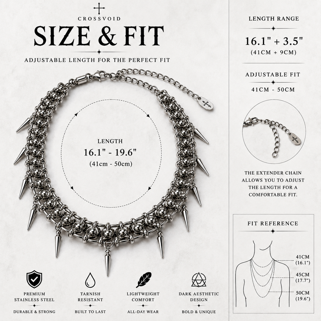 Gothic Spike Statement Necklace Stainless Steel Punk Chain Necklace for Women