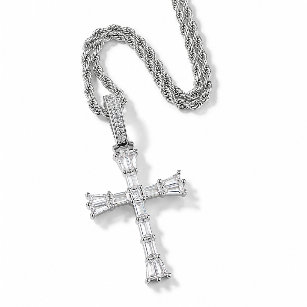 Eclipse Cathedral Baguette Cross Necklace for Men