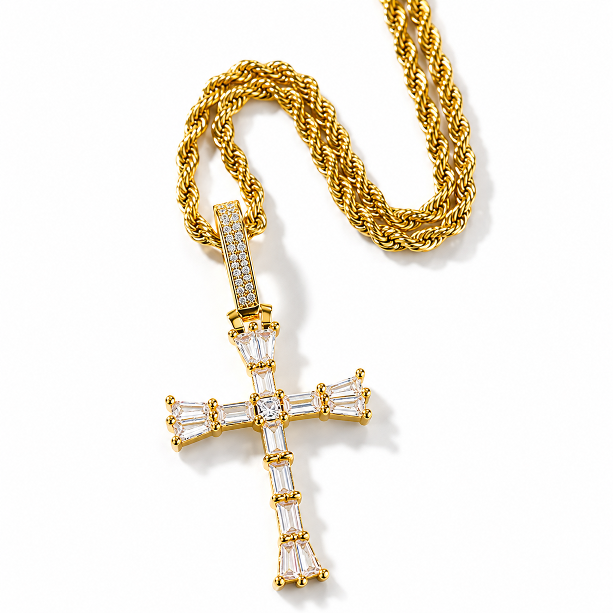 Eclipse Cathedral Baguette Cross Necklace for Men