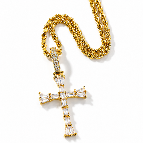 Eclipse Cathedral Baguette Cross Necklace for Men