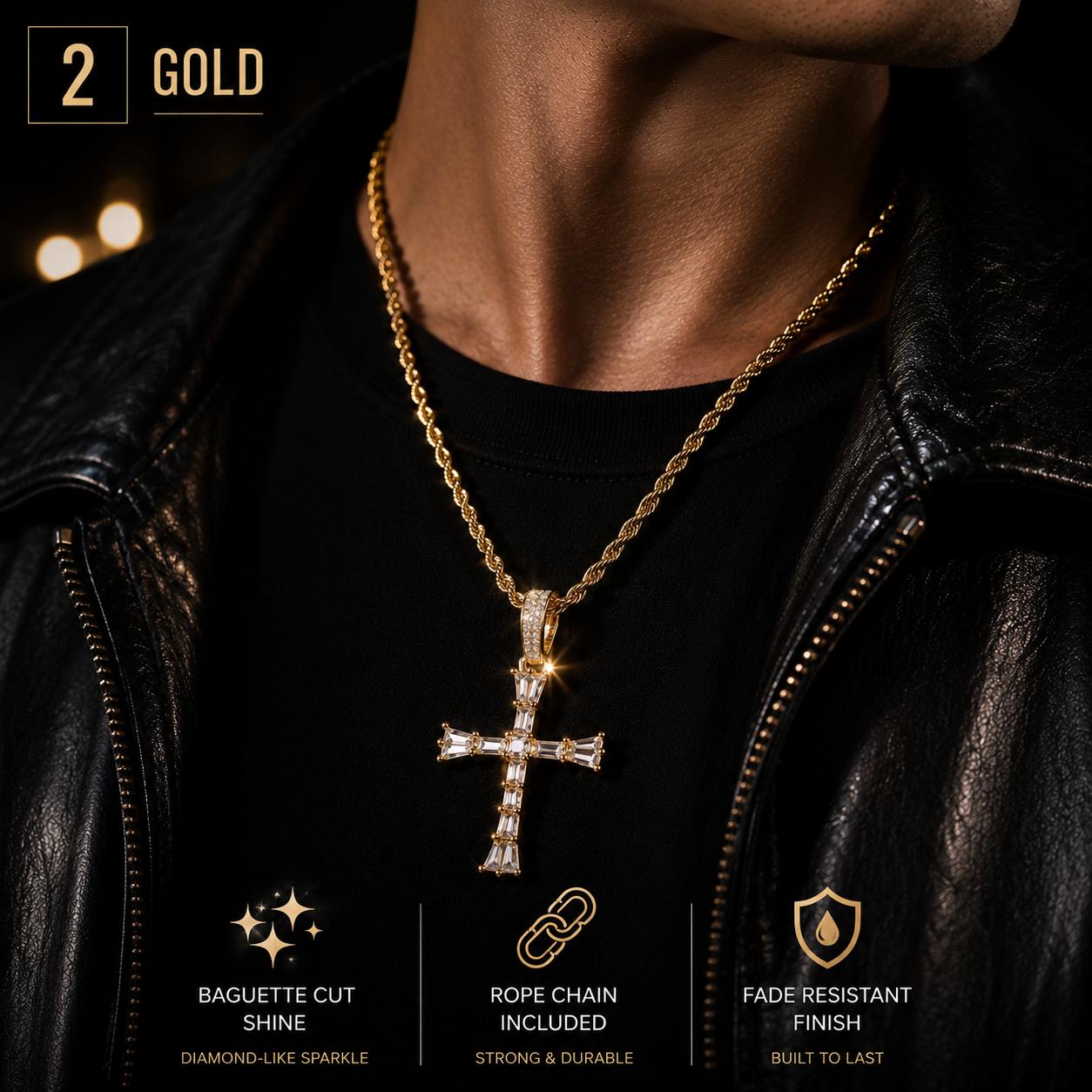 Eclipse Cathedral Baguette Cross Necklace for Men