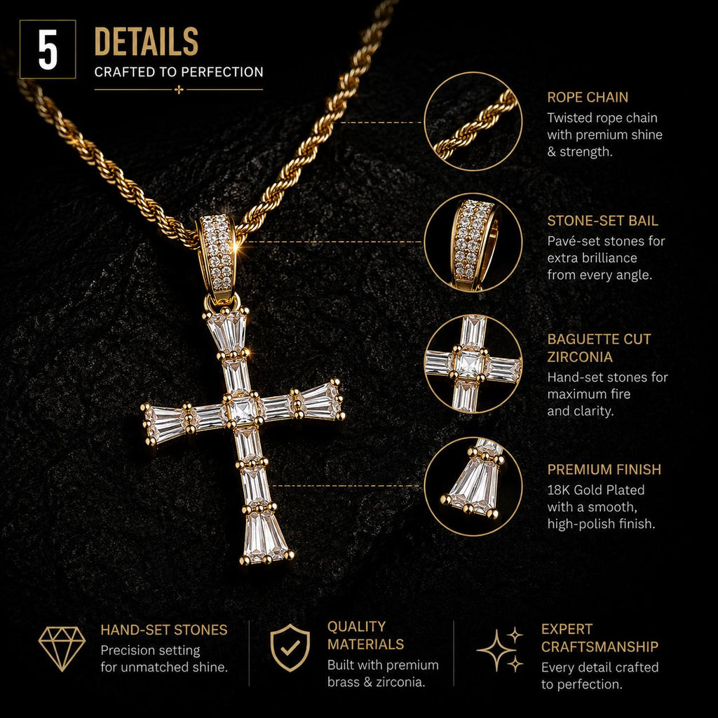 Eclipse Cathedral Baguette Cross Necklace for Men