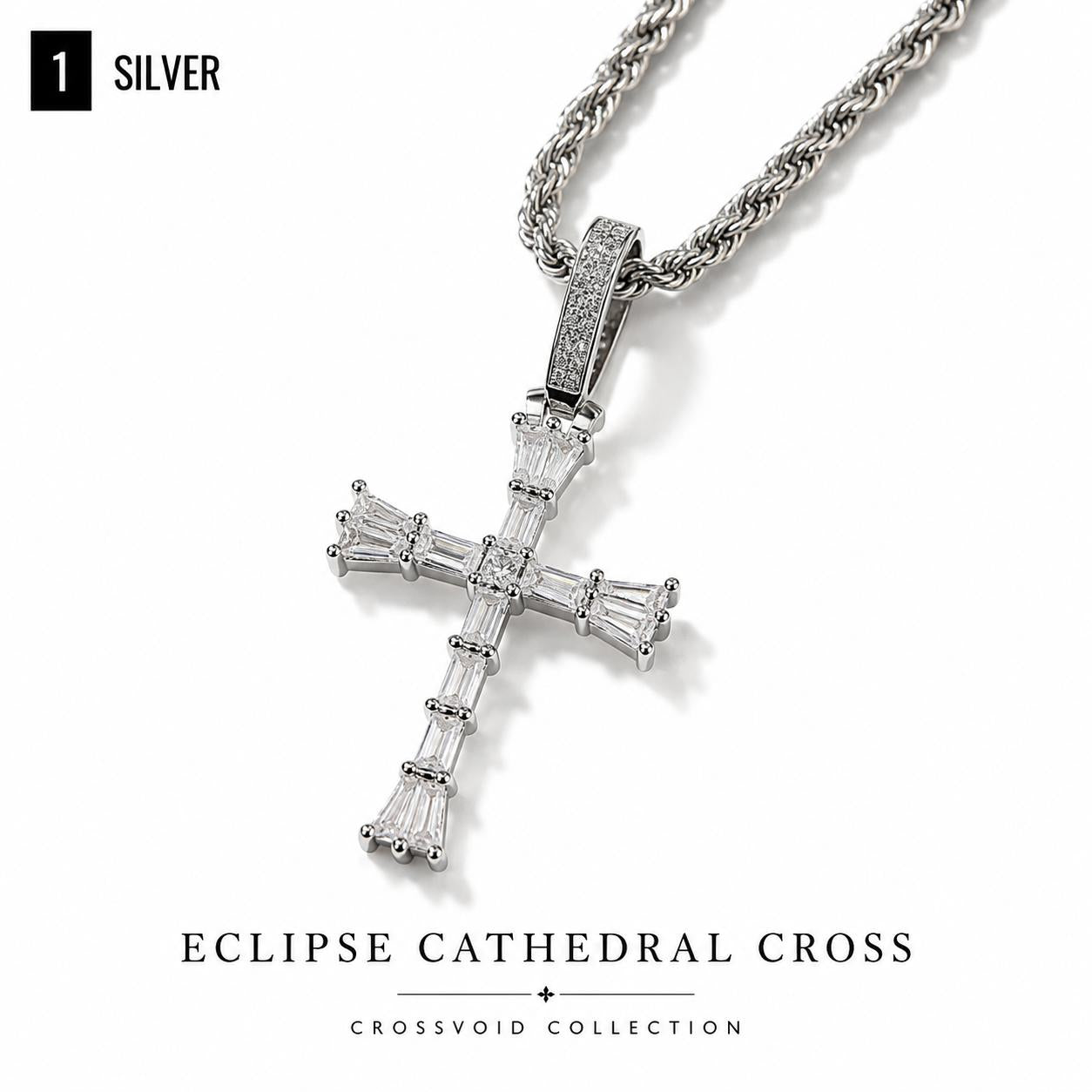 Eclipse Cathedral Baguette Cross Necklace for Men